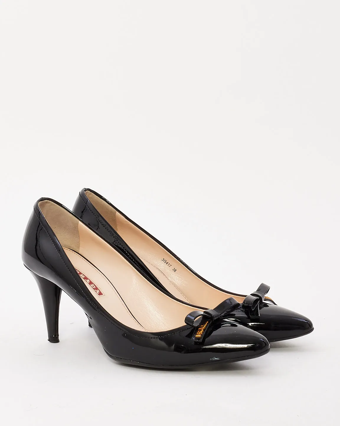 Prada Black Patent Leather Bow Logo Detail Pumps - 38