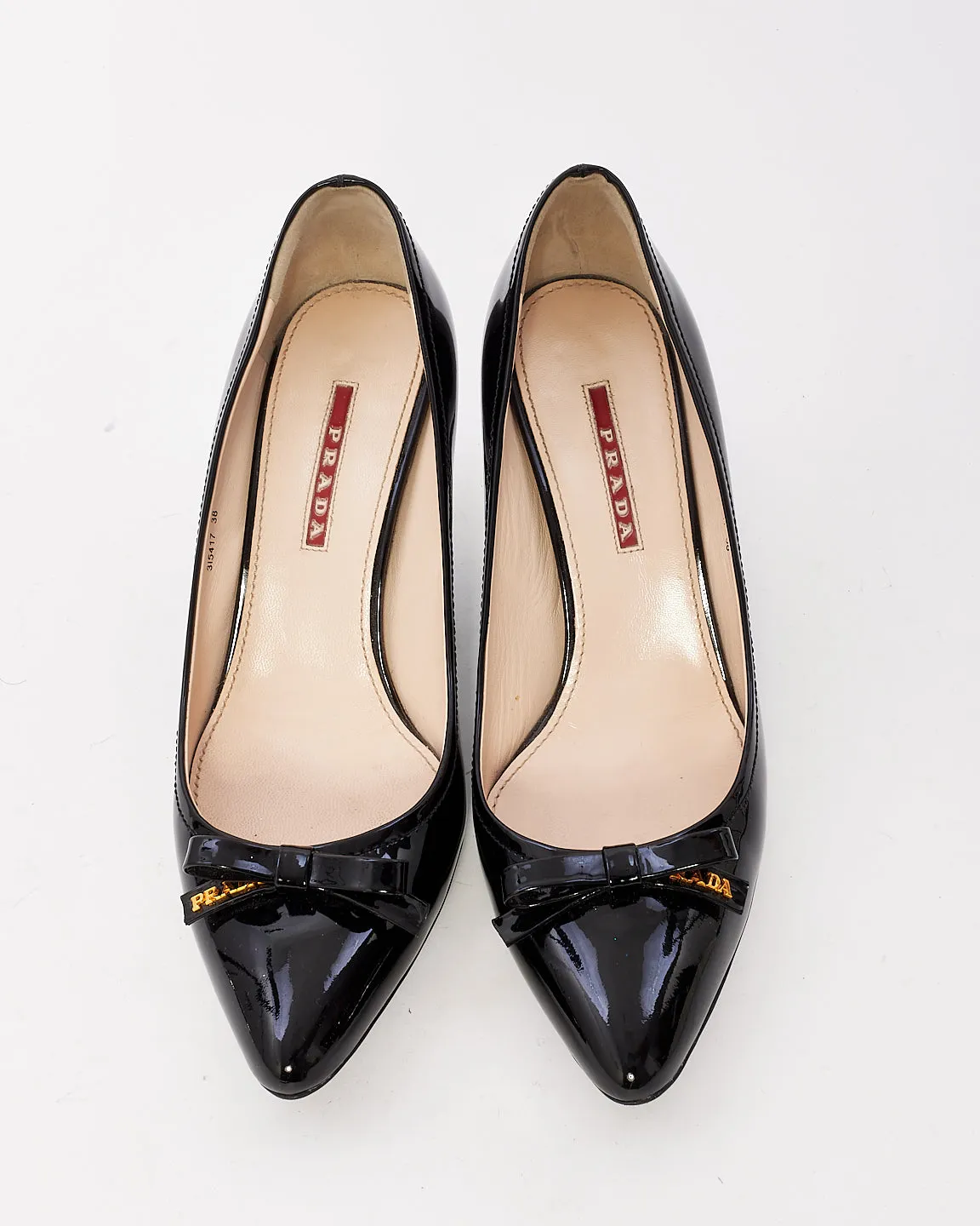 Prada Black Patent Leather Bow Logo Detail Pumps - 38