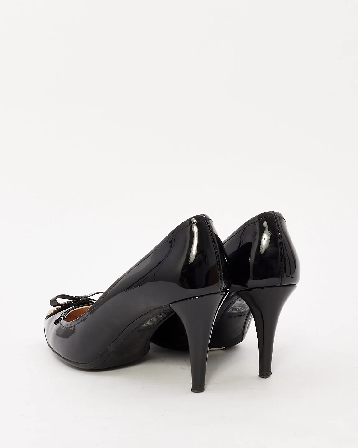 Prada Black Patent Leather Bow Logo Detail Pumps - 38