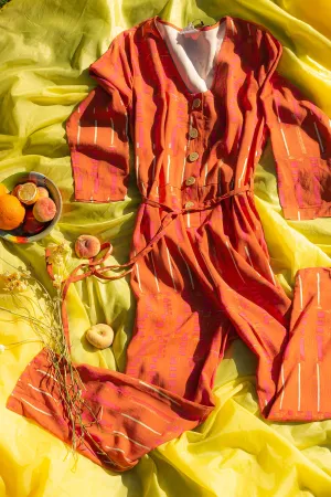 Printed Loose Fit Jumpsuit With Statement Buttons Skinny Belt