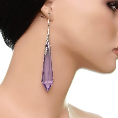 Purple Faux Crystal Pointy Earrings