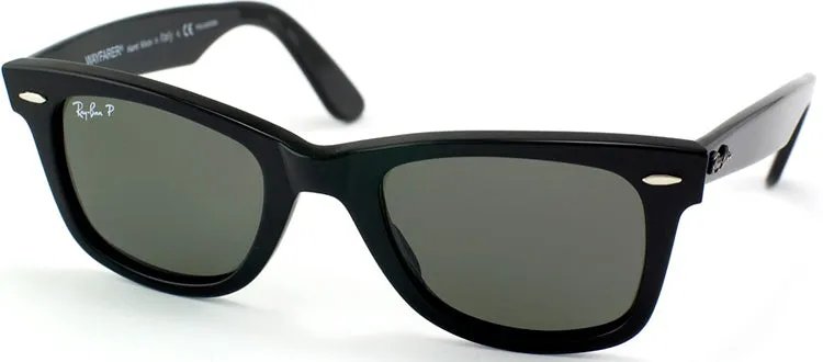 Ray-Ban RB 2140 901/58 Original Wayfarer Plastic Black Sunglasses with Crystal Green Lens