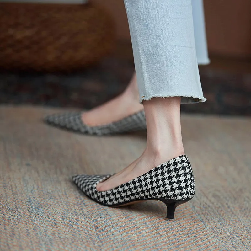 Real Leather Women Pumps Pointed Toe Slip On Thin High Heel