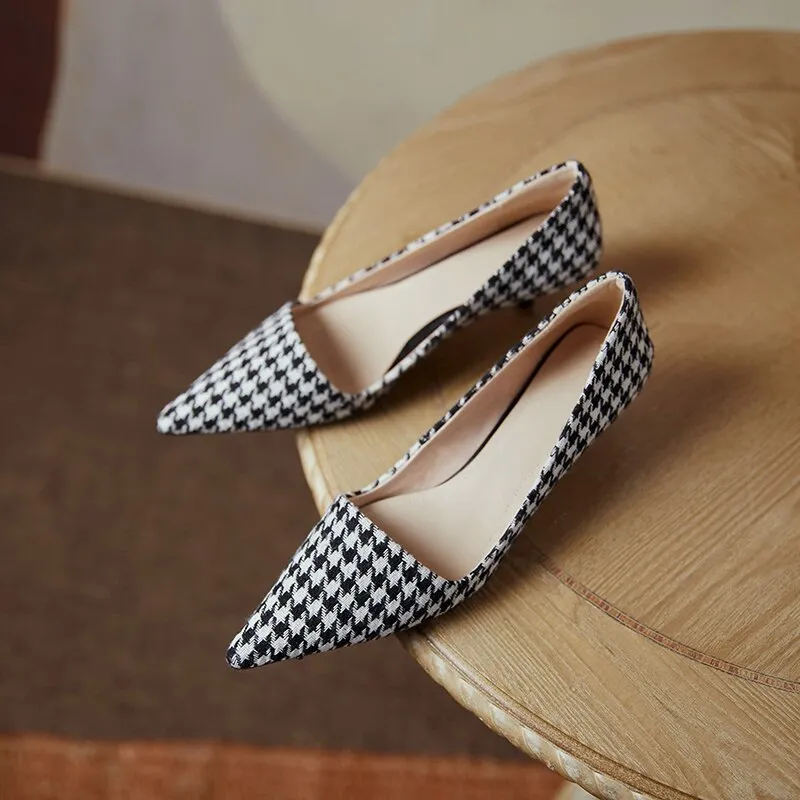 Real Leather Women Pumps Pointed Toe Slip On Thin High Heel