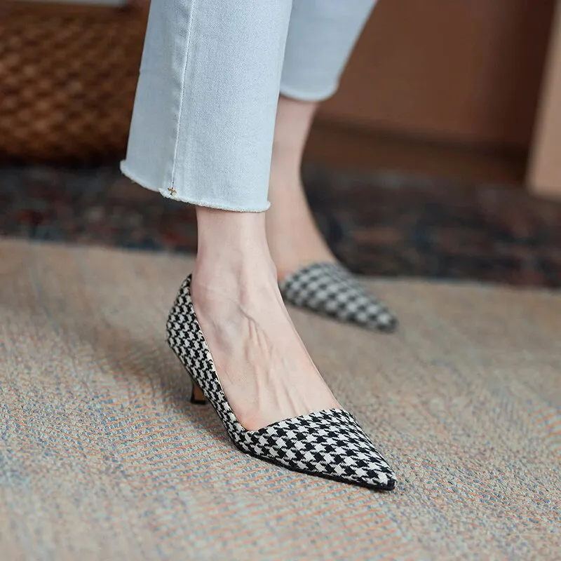 Real Leather Women Pumps Pointed Toe Slip On Thin High Heel