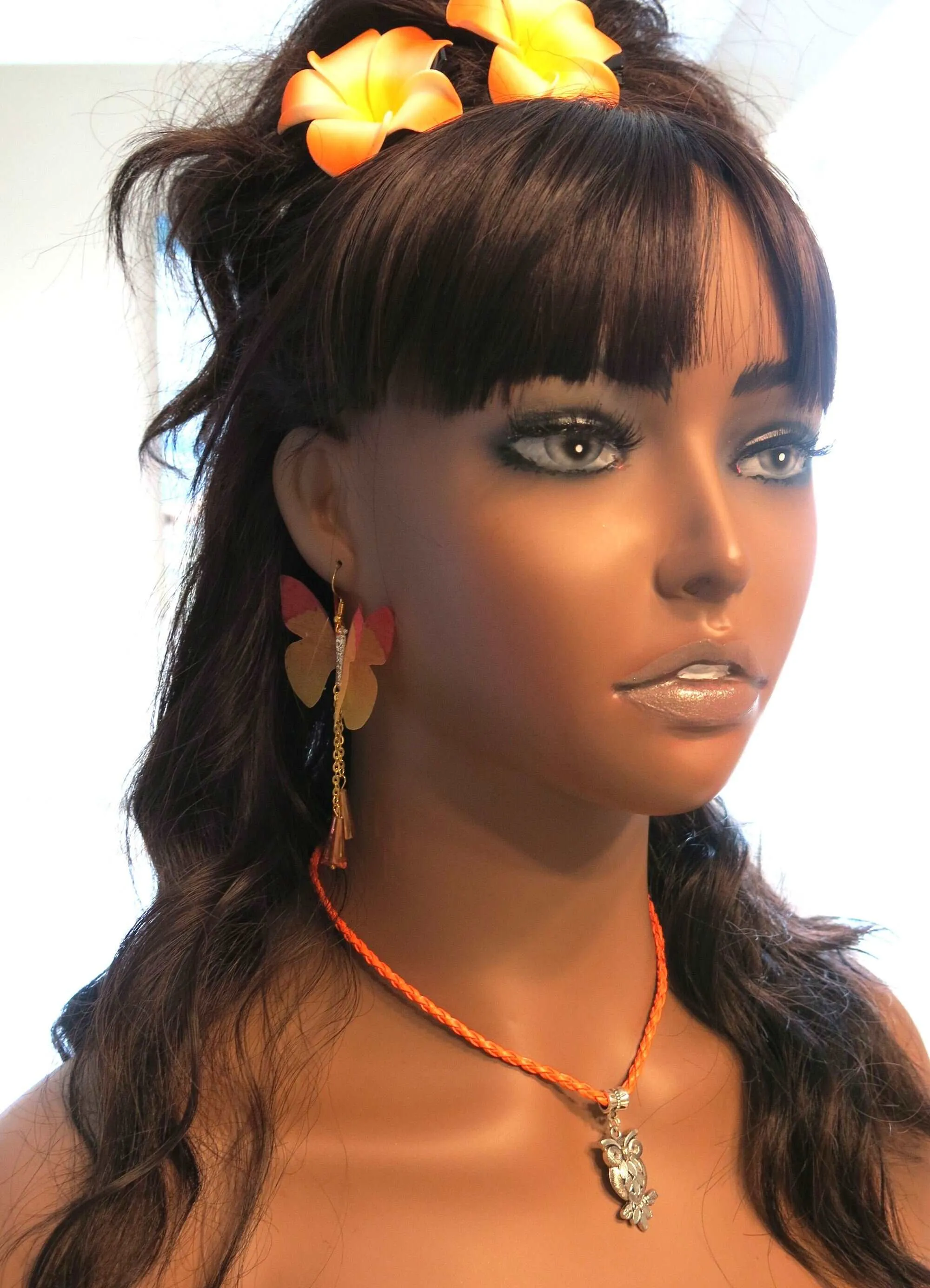 Realistic Chiffon Blue Butterfly Earrings, Fashion Statement Chain Dangle Earrings, Artistic Fantasy Tassel Jewelry