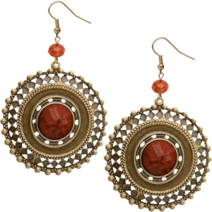 Red Beaded Gold Cutout Earrings