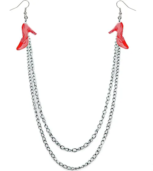 Red Double Chain High Heel Necklace Earrings