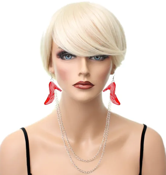 Red Double Chain High Heel Necklace Earrings
