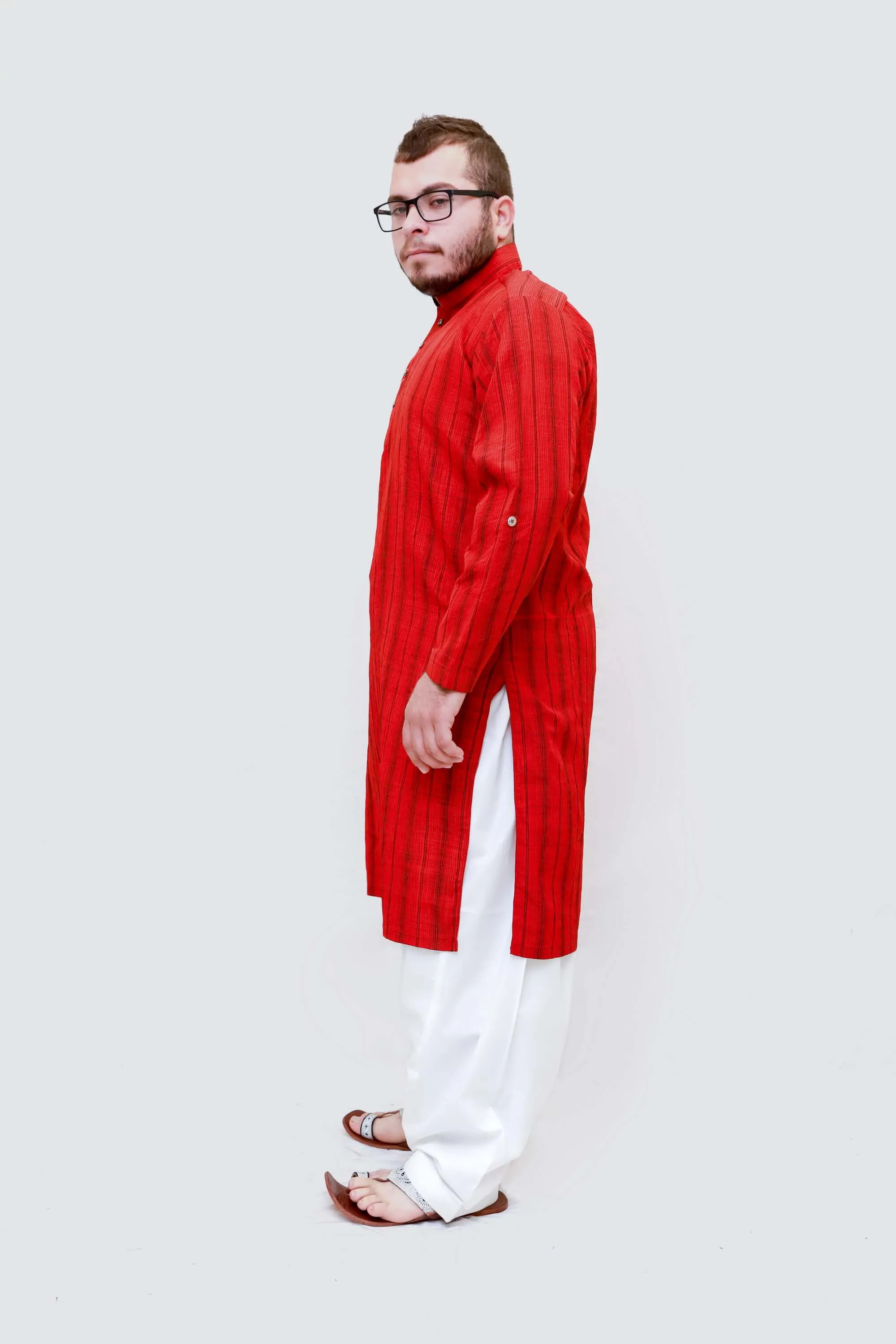 Red Lined Silky Kurta-Shirt