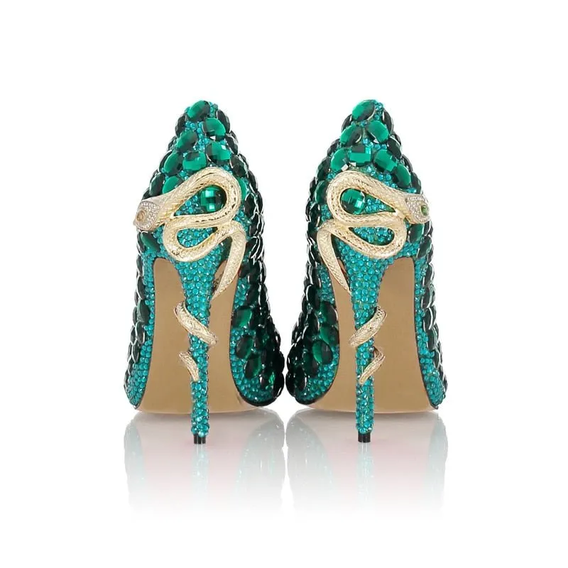 Rhinestone Wedding Pumps Twined Metal Snake High Heel