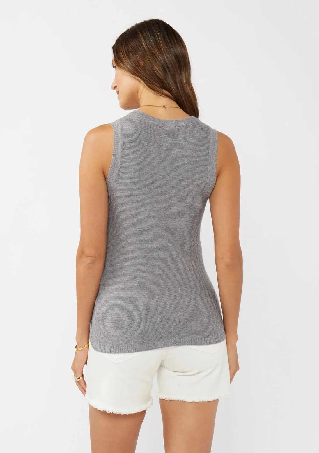 Ribbed Sweater Sleeveless with Faux Knot Dark Grey