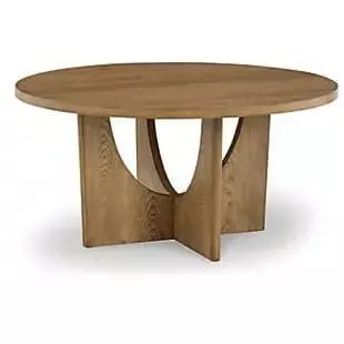 Round Mid-Century Modern Dining Table in Warm Brown