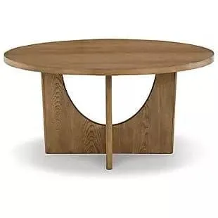 Round Mid-Century Modern Dining Table in Warm Brown