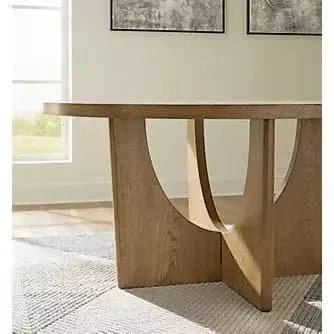 Round Mid-Century Modern Dining Table in Warm Brown