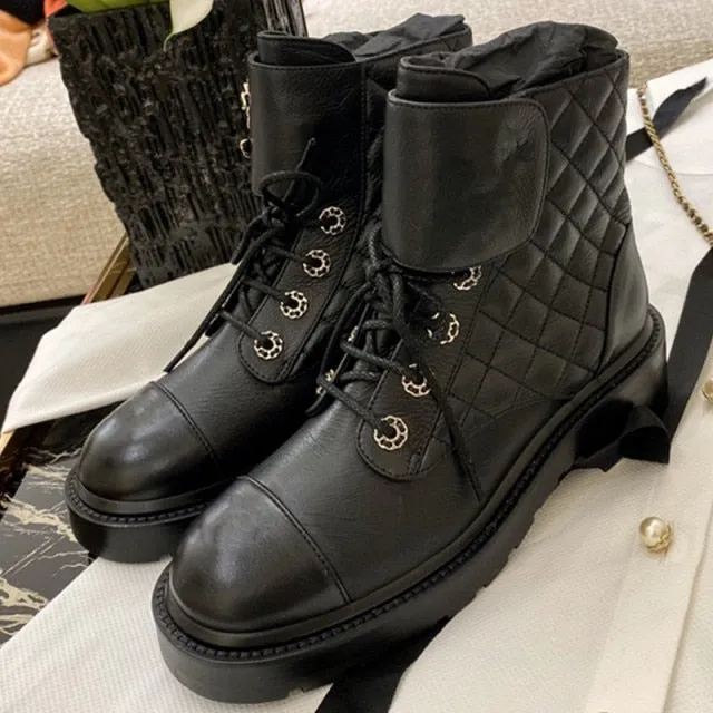 Round toe thick-soled square heel Martin boots women