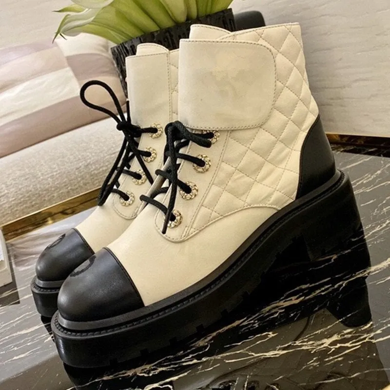 Round toe thick-soled square heel Martin boots women