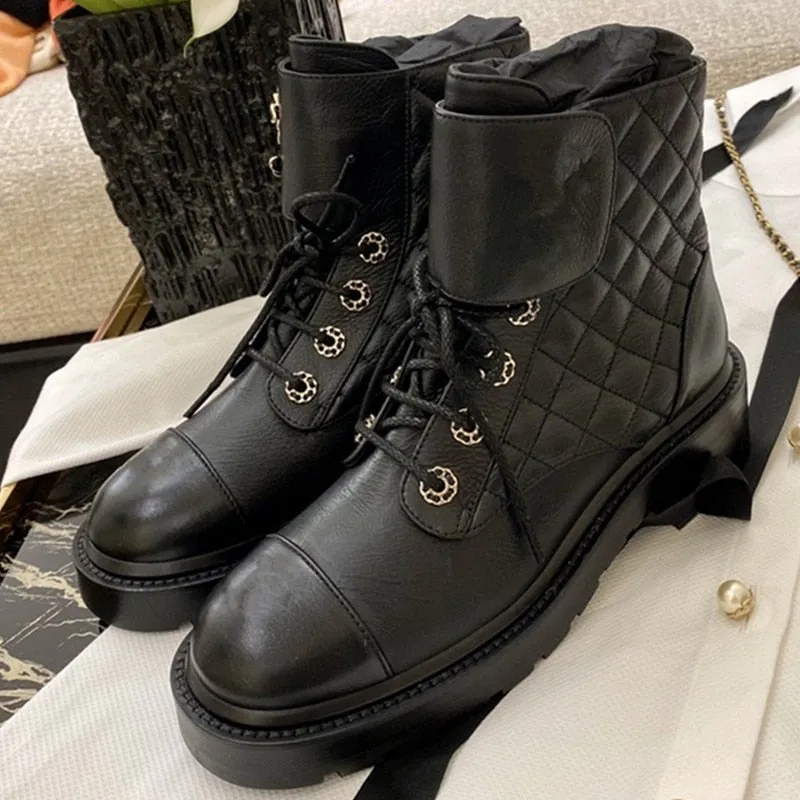 Round toe thick-soled square heel Martin boots women