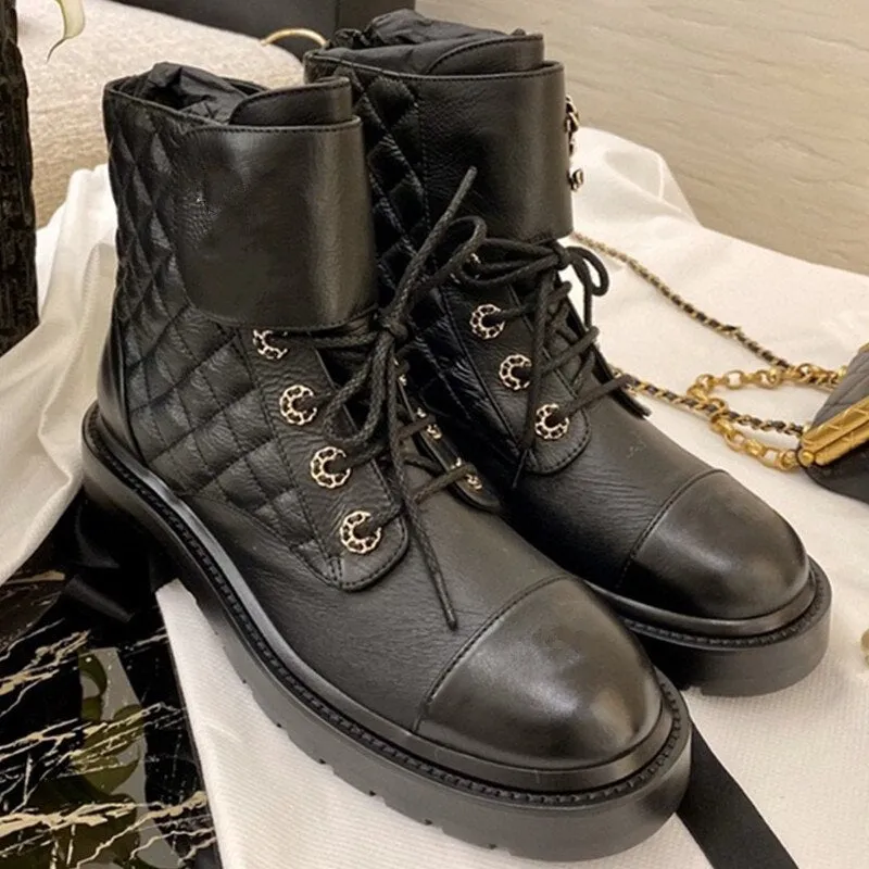 Round toe thick-soled square heel Martin boots women