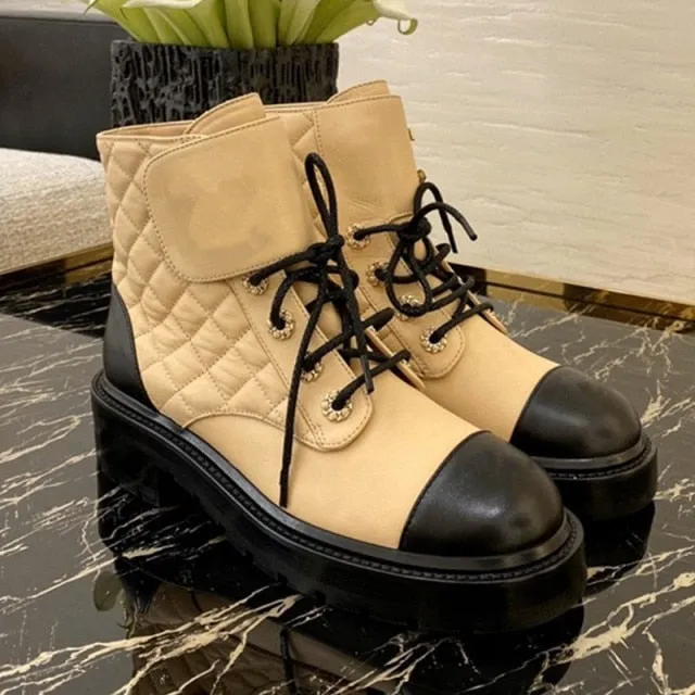 Round toe thick-soled square heel Martin boots women
