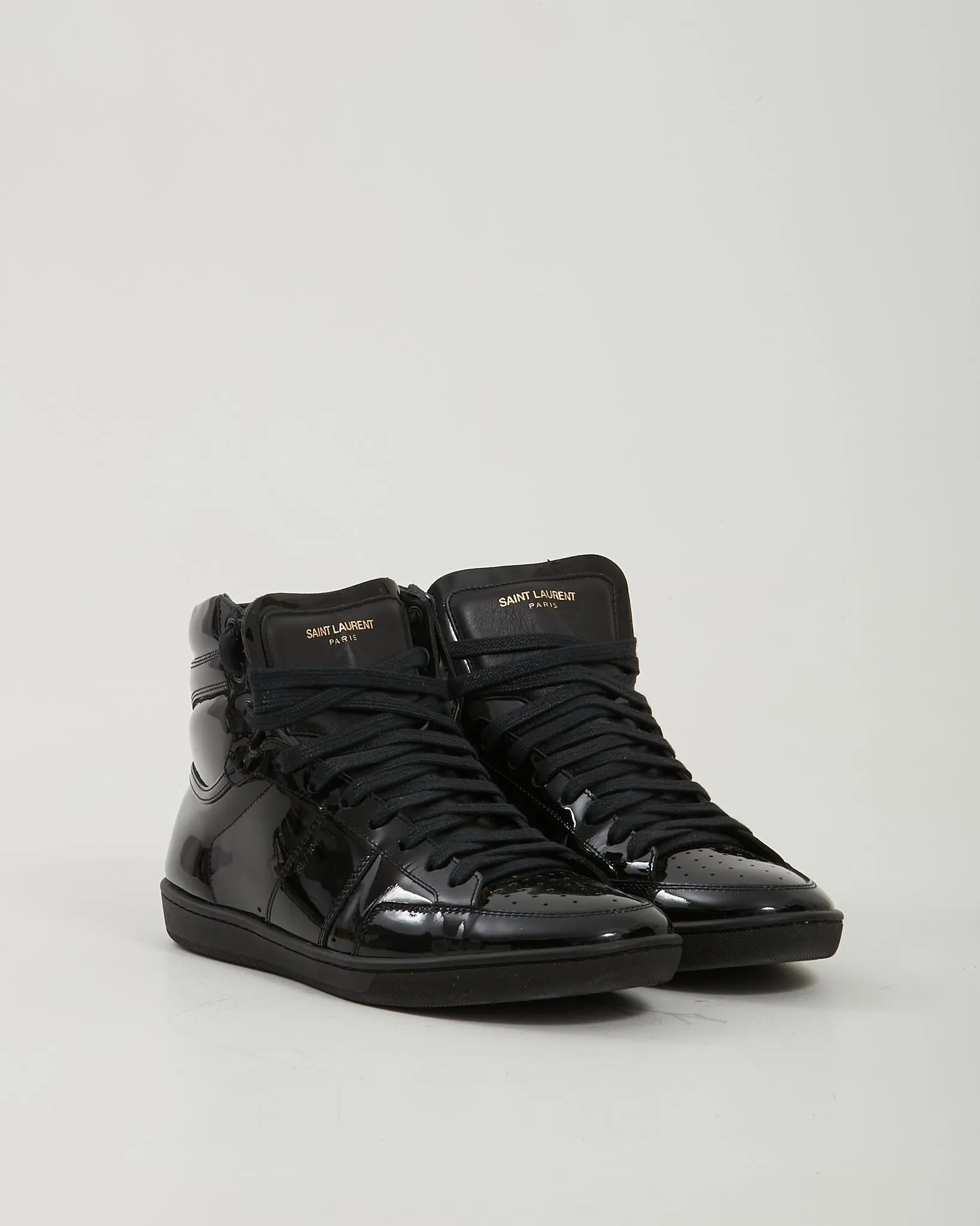 Saint Laurent Black Patent SL/10H High Top Sneakers - 42