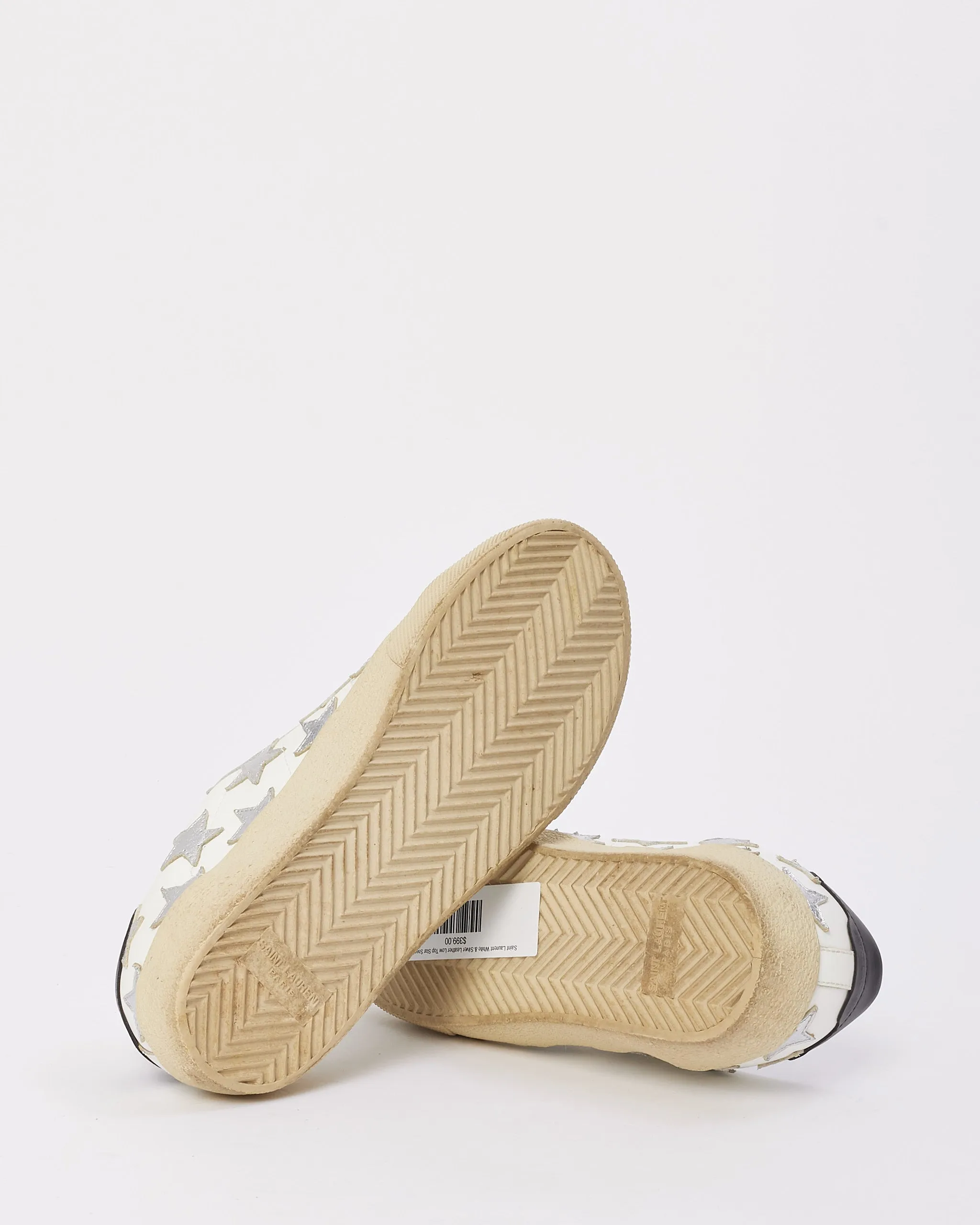 Saint Laurent White & Silver Leather Low Top Star Sneakers - 37