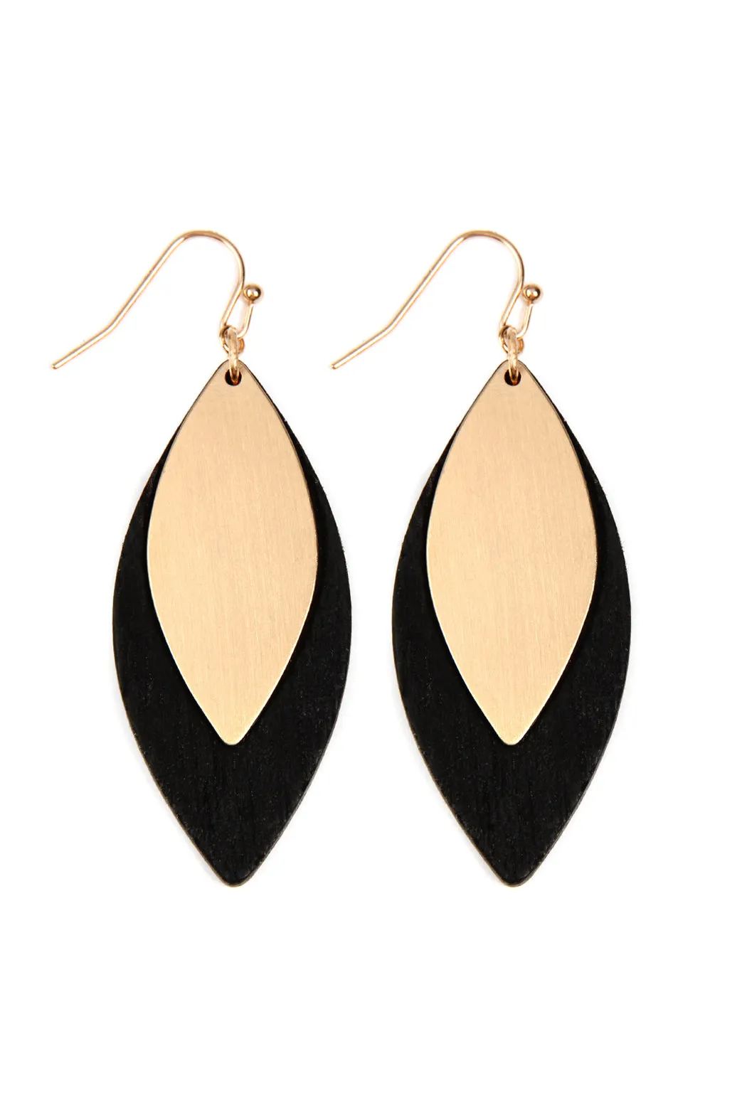 SATIN METAL WOOD EARRINGS