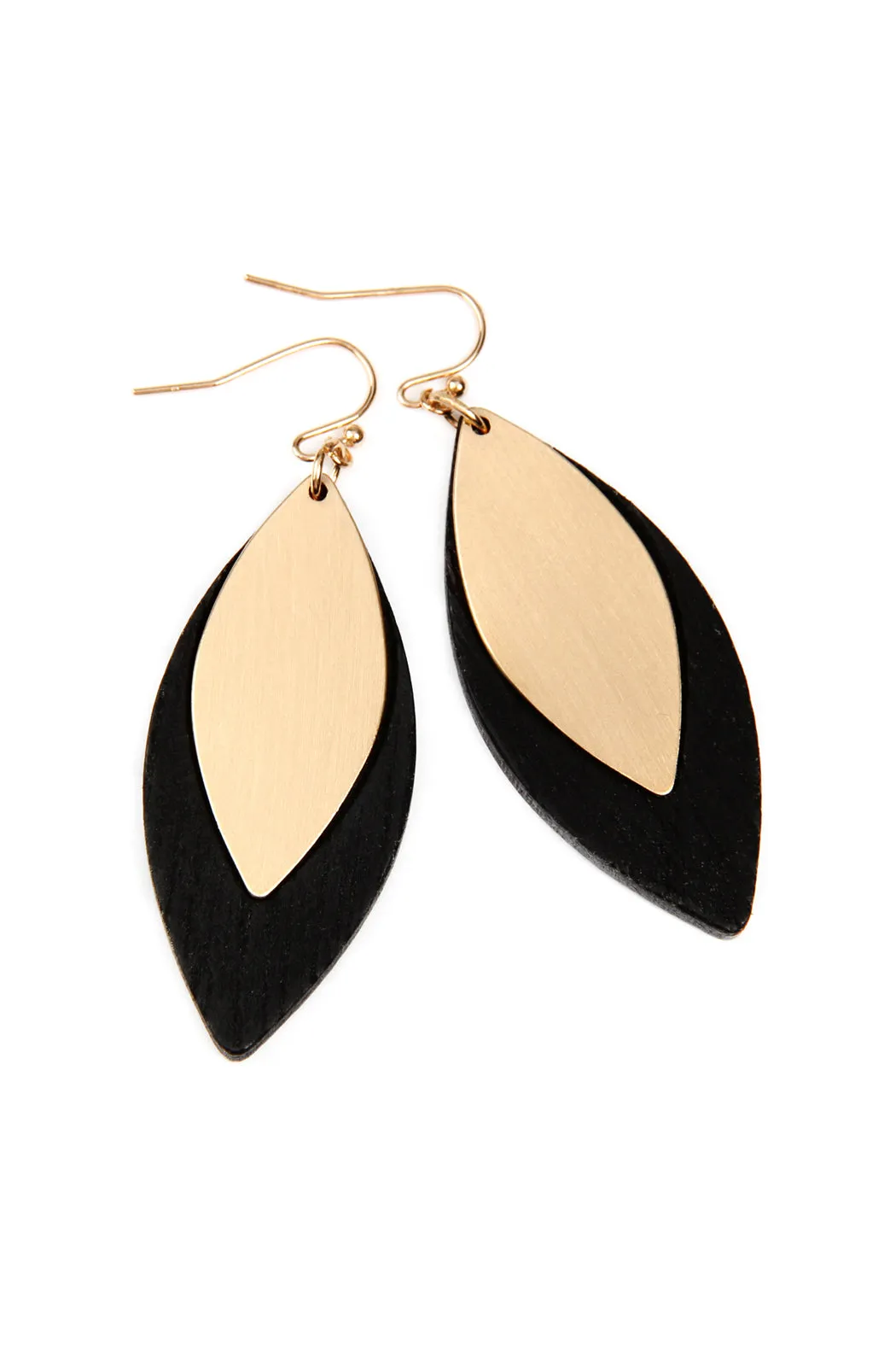 SATIN METAL WOOD EARRINGS