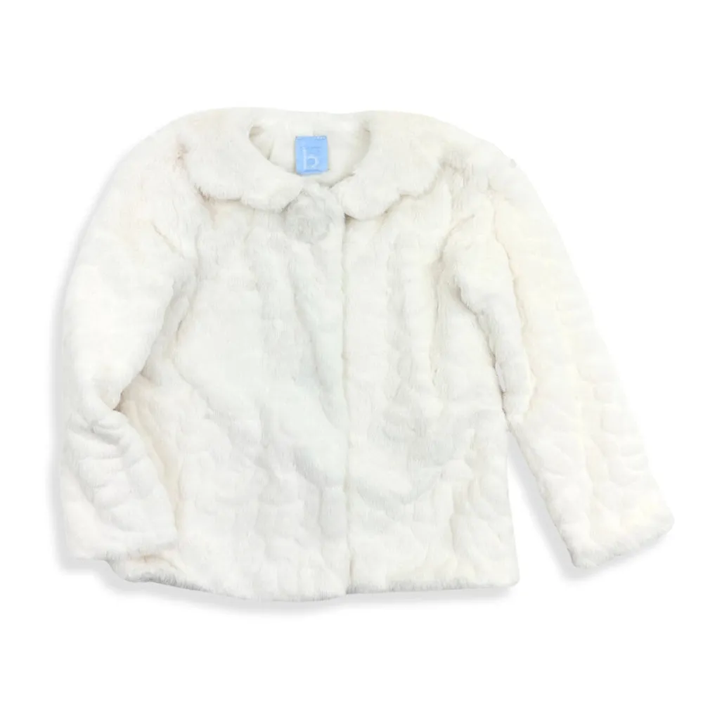 Scalloped Collar Gretchen Coat -- Ivory Faux Fur
