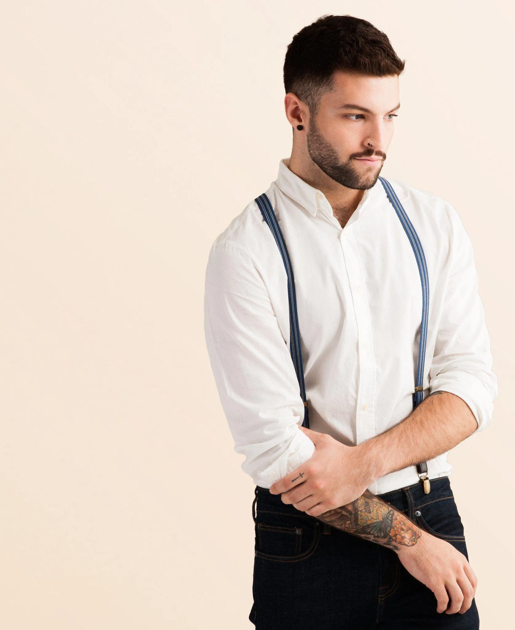 Scholar - Navy Blue Pin Striped Suspenders