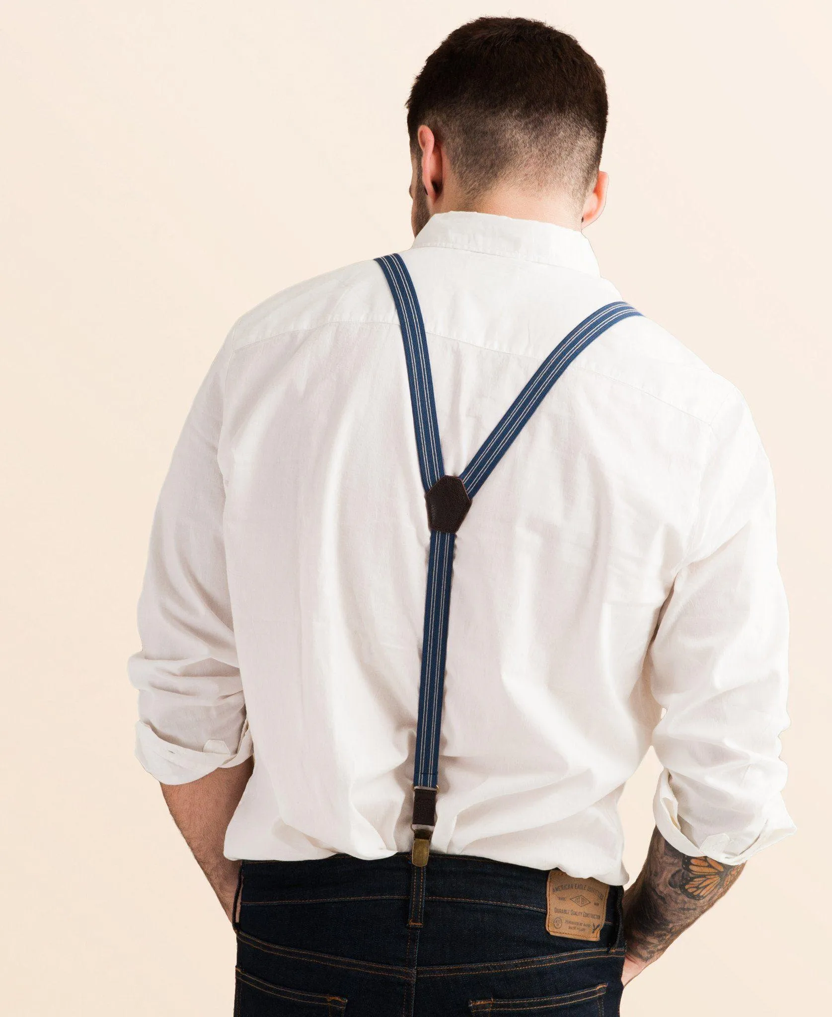 Scholar - Navy Blue Pin Striped Suspenders