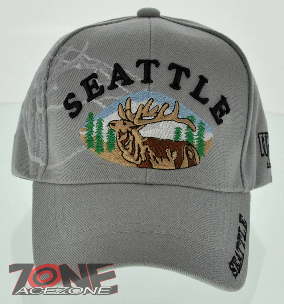 SEATTLE WA DEER BUCK HUNTING OUTDOOR CAP HAT GRAY