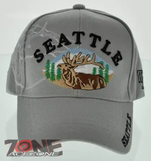 SEATTLE WA DEER BUCK HUNTING OUTDOOR CAP HAT GRAY