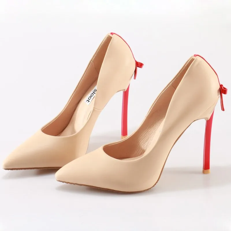 Sexy Women Thin Strap Bowtie Back Decor Pumps