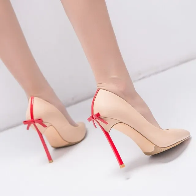 Sexy Women Thin Strap Bowtie Back Decor Pumps