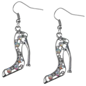Silver Iridescent Rhinestone High Heel Earrings