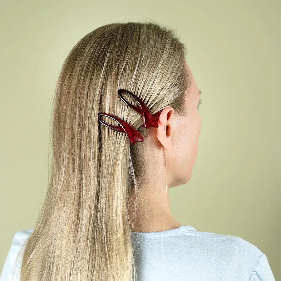 Small Plastic Alligator Red Hair Clip - Pair
