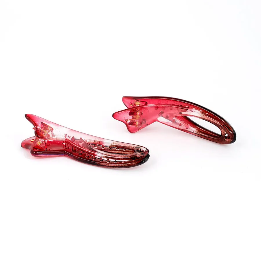 Small Plastic Alligator Red Hair Clip - Pair