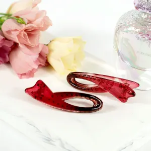 Small Plastic Alligator Red Hair Clip - Pair