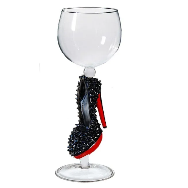 Spiked Black Shoe Hand Blown Wine Glass