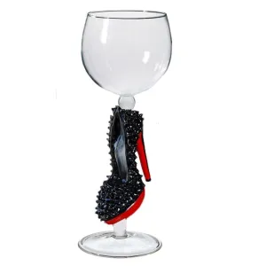 Spiked Black Shoe Hand Blown Wine Glass