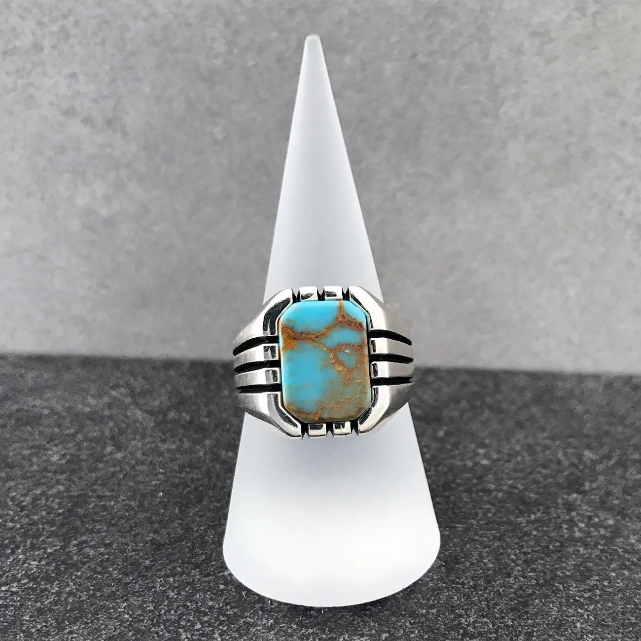 Sterling Silver Ring with Rectangle Antique Turquoise Gemstone