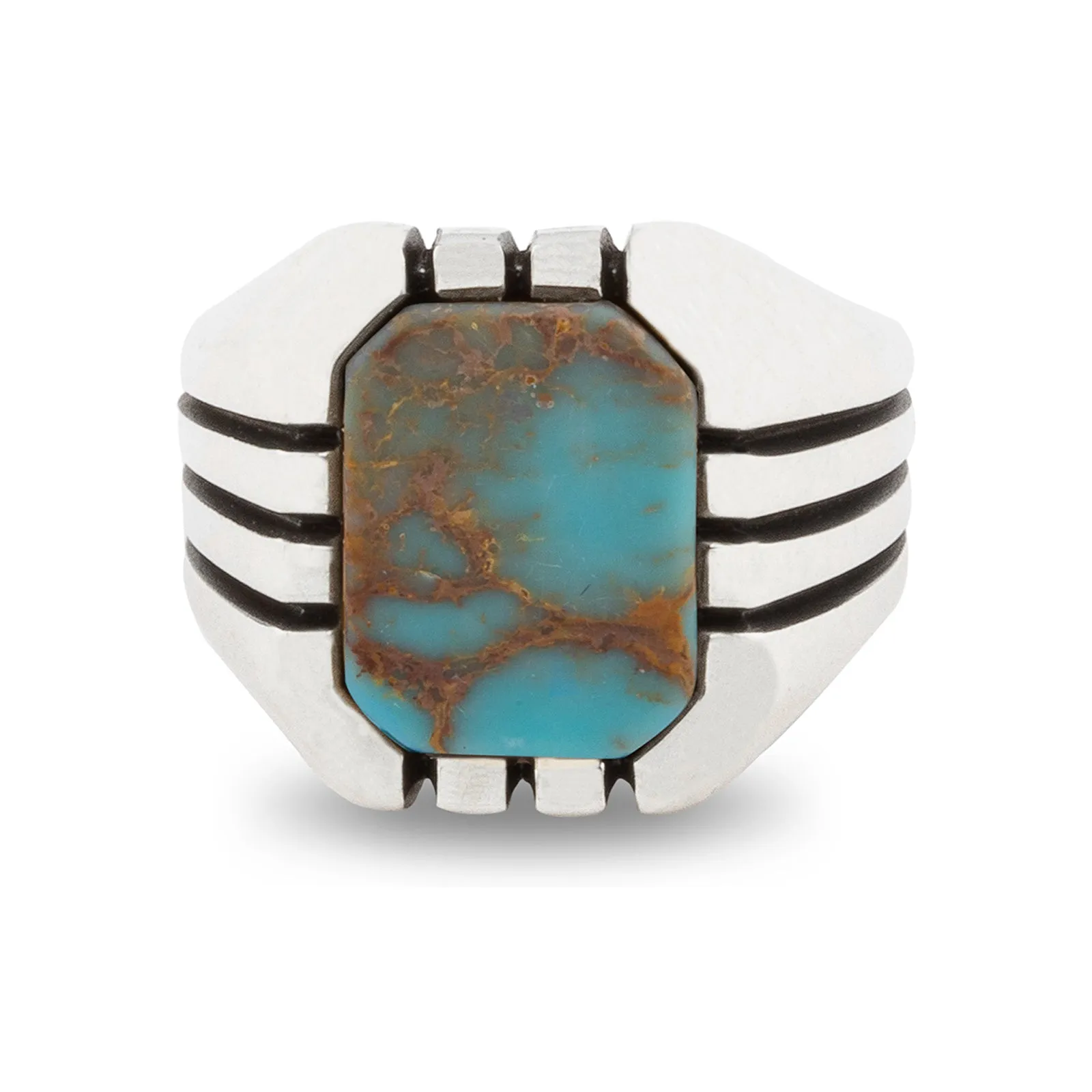 Sterling Silver Ring with Rectangle Antique Turquoise Gemstone