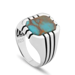 Sterling Silver Ring with Rectangle Antique Turquoise Gemstone