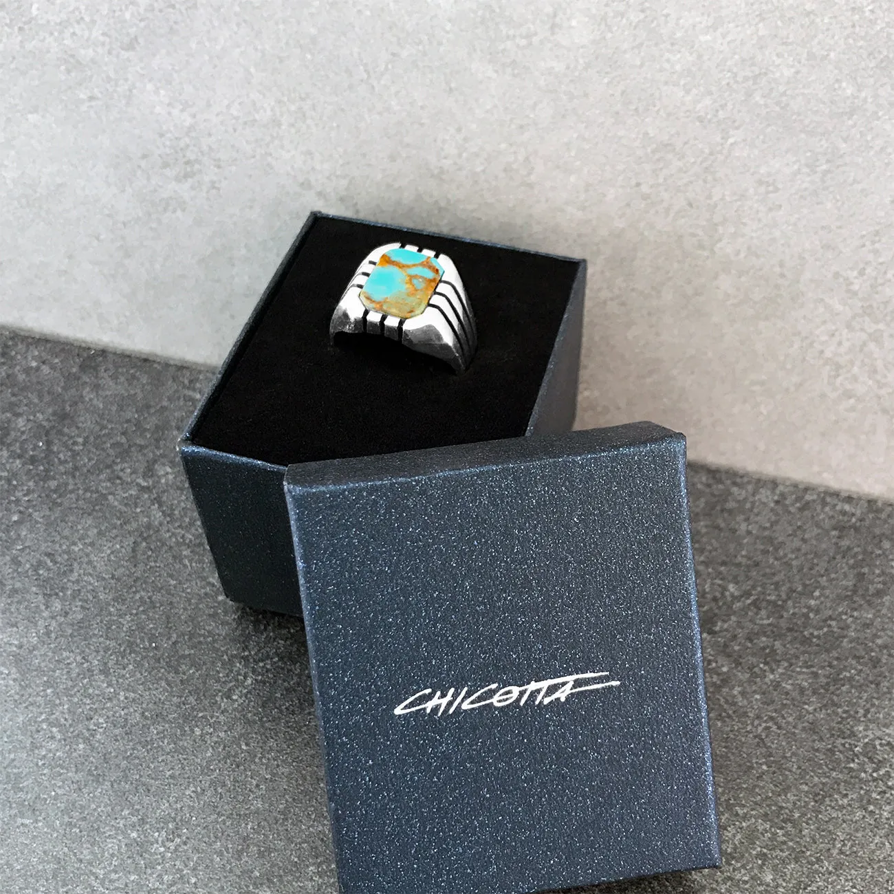 Sterling Silver Ring with Rectangle Antique Turquoise Gemstone