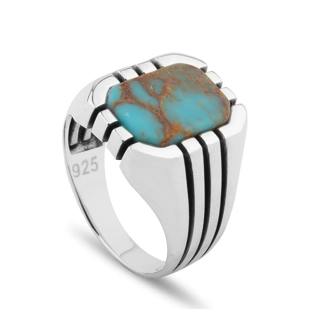 Sterling Silver Ring with Rectangle Antique Turquoise Gemstone