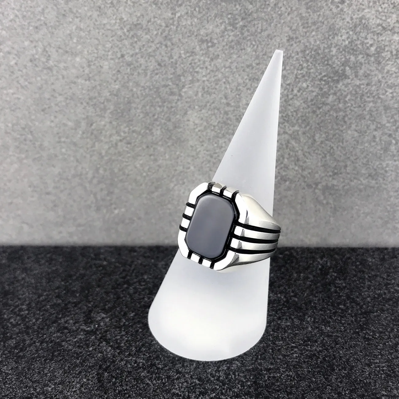 Sterling Silver Ring with Rectangle Black Onyx Gemstone