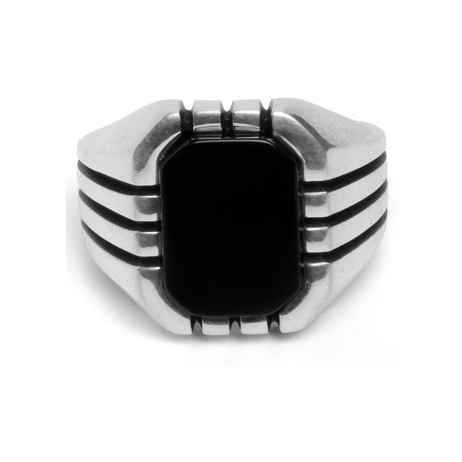 Sterling Silver Ring with Rectangle Black Onyx Gemstone