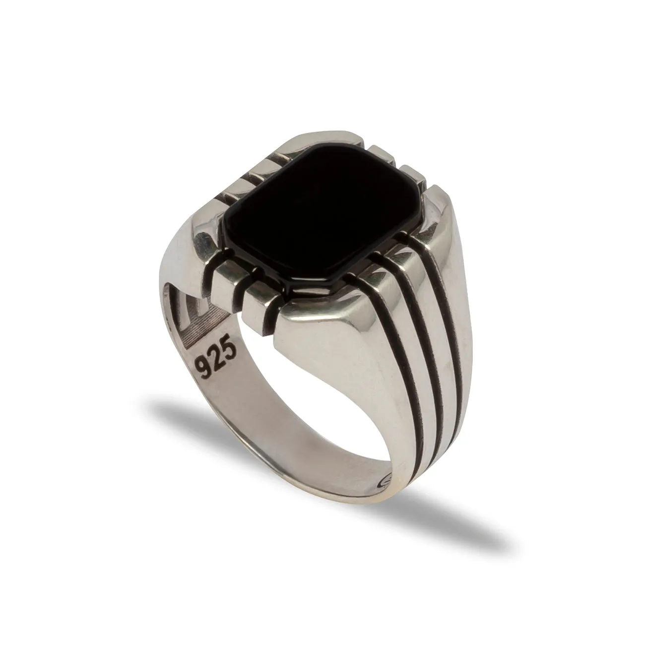 Sterling Silver Ring with Rectangle Black Onyx Gemstone