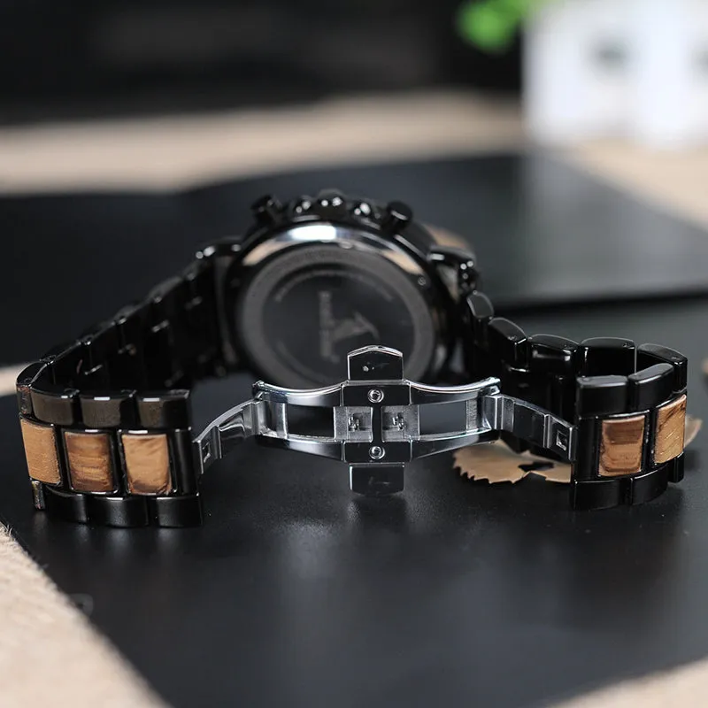 Stylish Men's Stainless   Wood Chronograph Watch